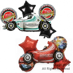 SET DE GLOBOS METALIZADO AUTO CARRERA FORMULA 1 5 UNIDADES 